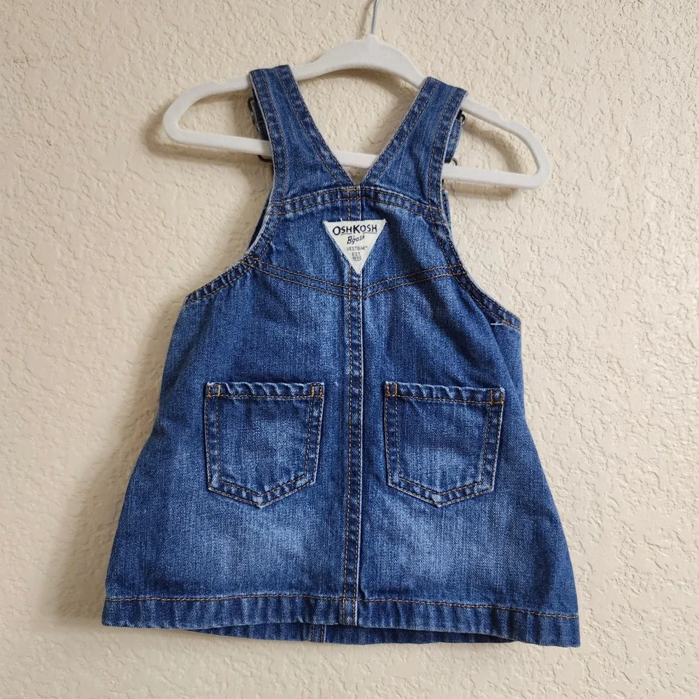 OshKosh Bgosh Baby 12M‎ Blue Jean Denim Overall Dress Jumper Dress Vestbak